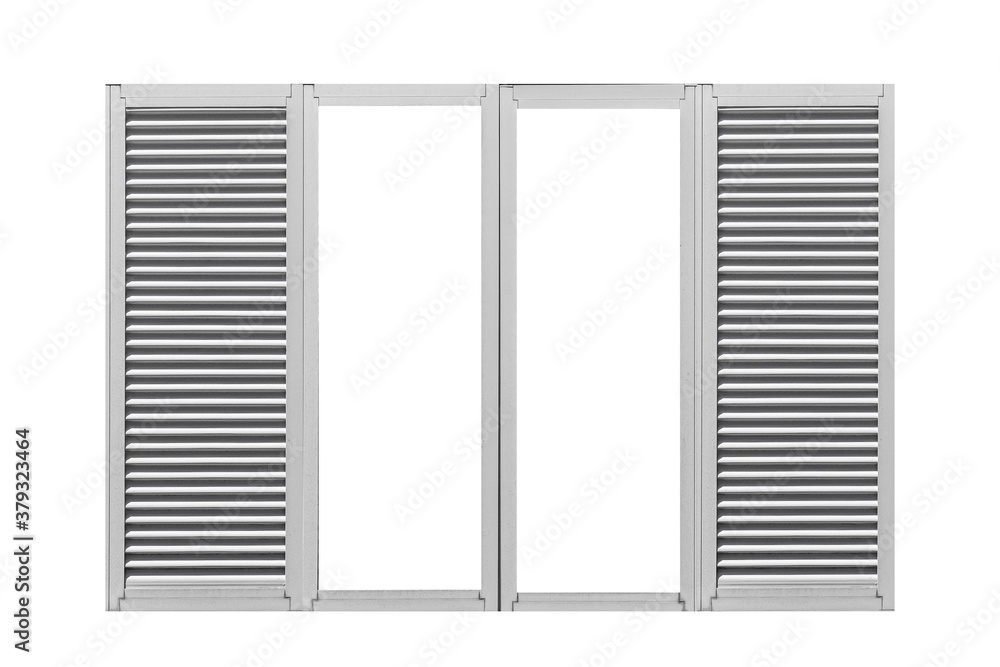 White louvered aluminum window frame isolated on a white background