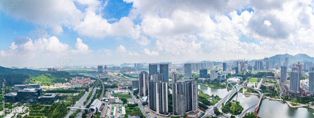 中国广州南沙区城市风光全景