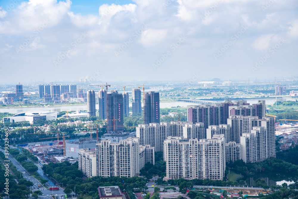 Dense residential developments in Nansha Free Trade Zone, Guangzhou, China