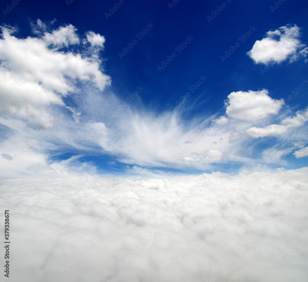 White clouds airplane flying