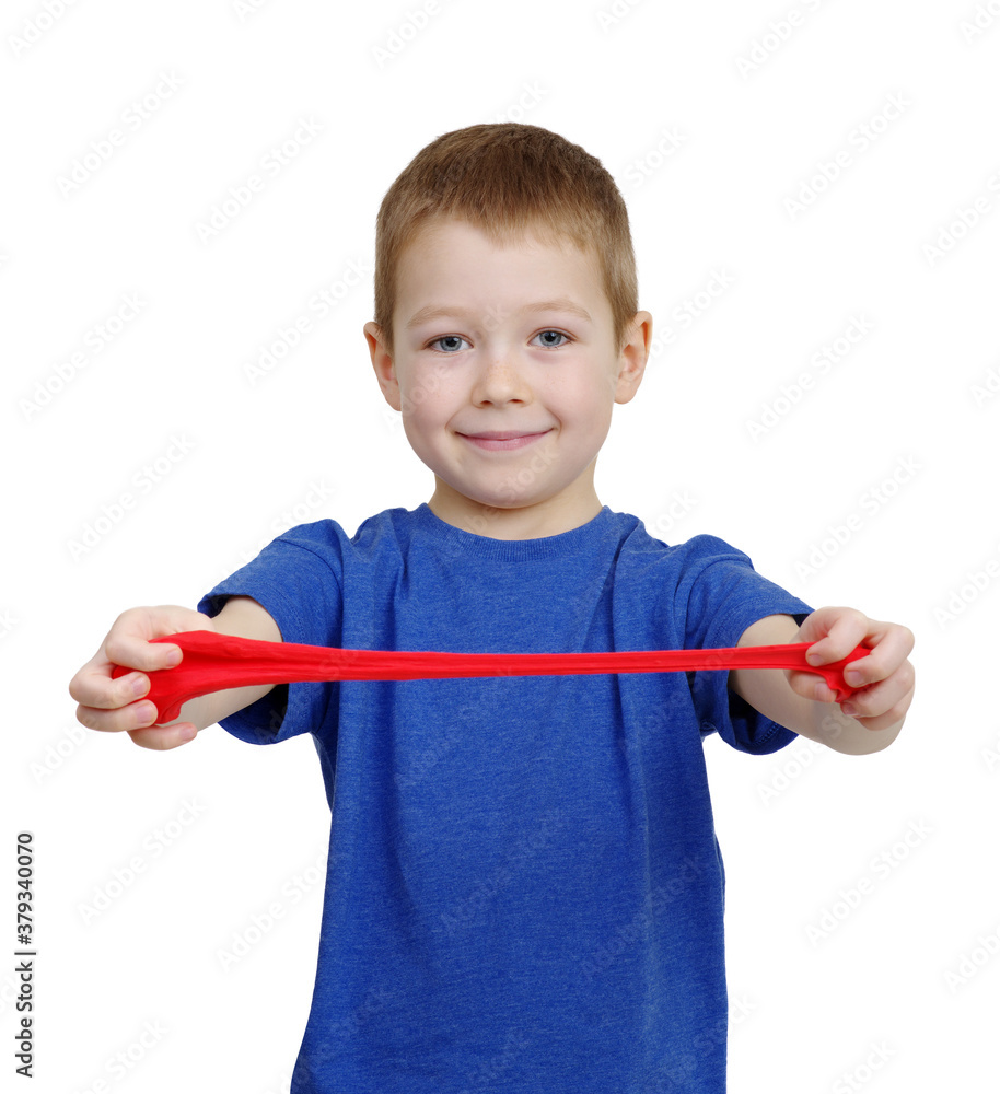 Litlle boy play with slime.