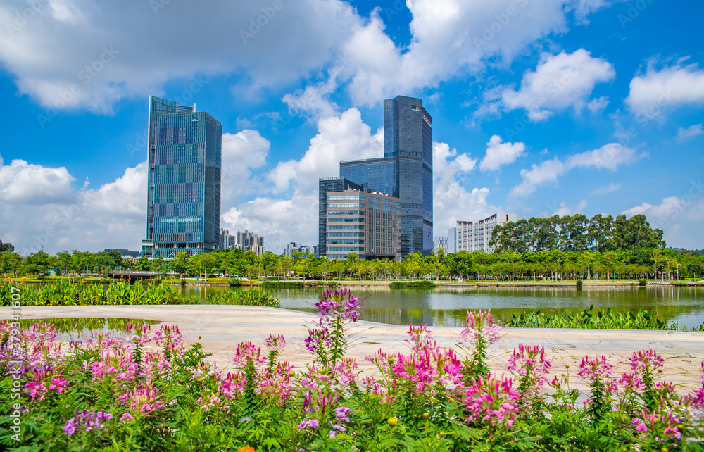 Scenery of Jiaomen River Bank in Nansha District, Guangzhou City, Guangdong Province, China