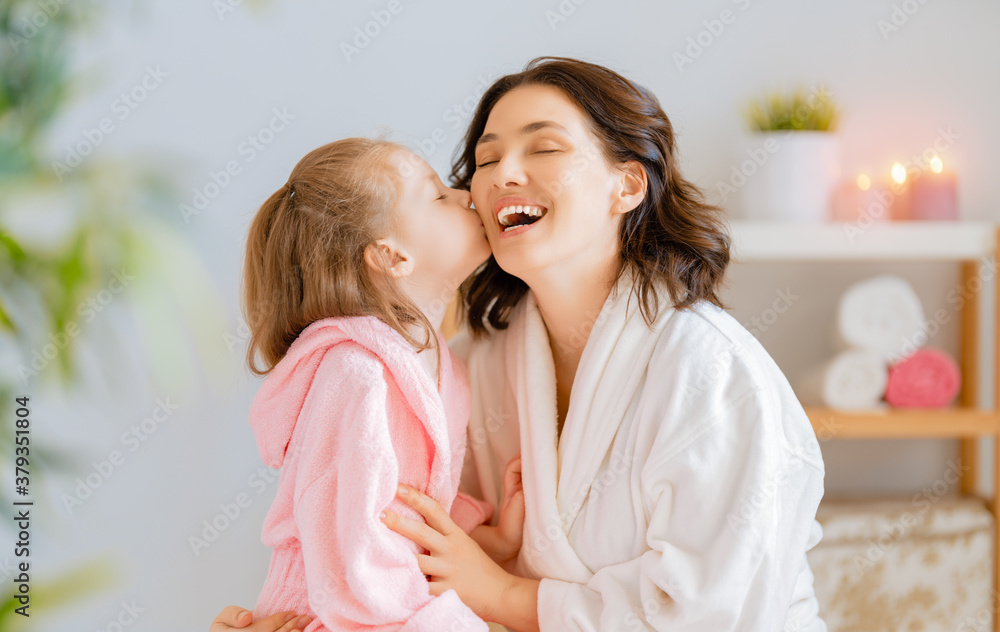 Mother and daughter in the bathroom.