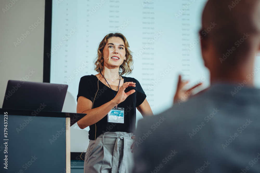 Business woman speaking during a seminar