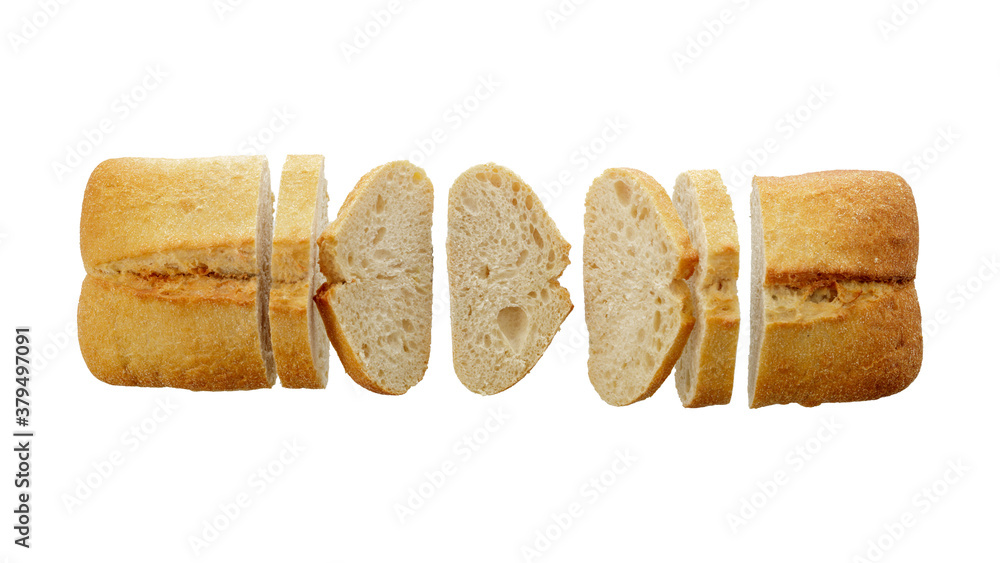 Ciabatta bread isolated on white. Top view