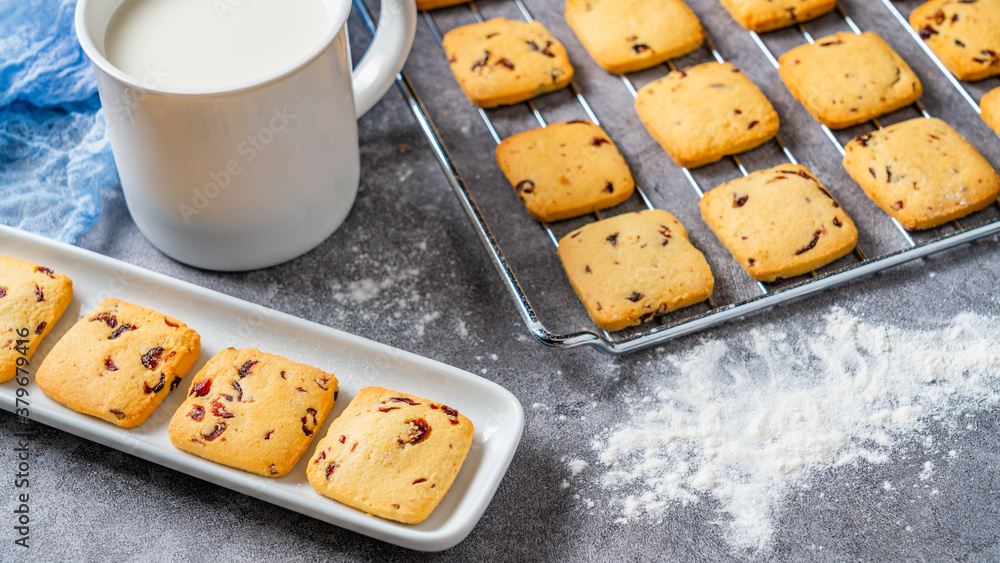 Cranberry cookies on a cement table