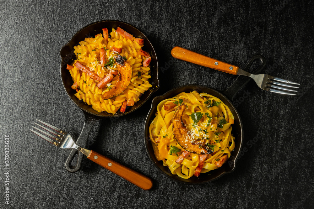 クリームソースのパスタ　Homemade pumpkin cream sauce pasta