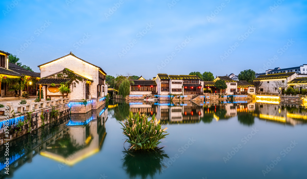 Ancient buildings by the river in Dangkou Ancient Town, Wuxi, Jiangsu, China