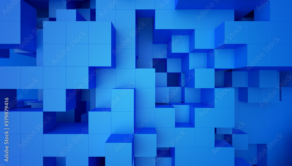 Abstract 3d render, blue geometric background design with cubes