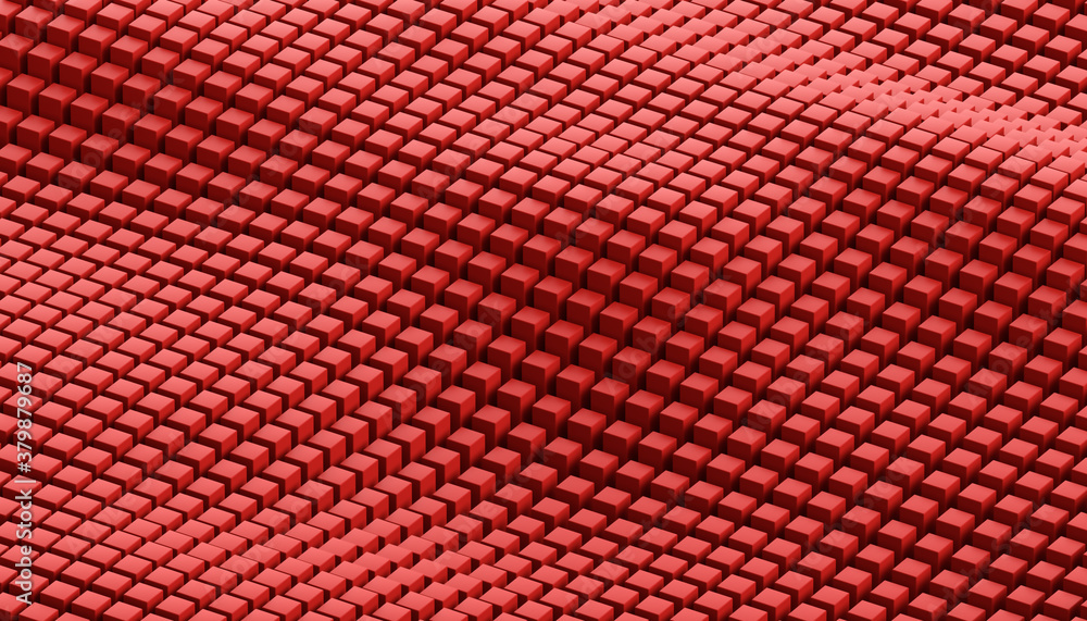 Abstract 3d render, background design with red cubes