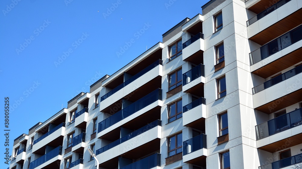 Architectural details of modern apartment building. Modern european residential apartment building c