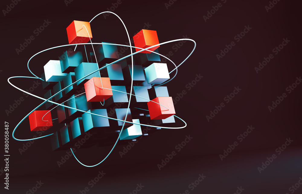 Partner and teamwork business concept with cubes structure.Networking and internet concept.3d  Illus