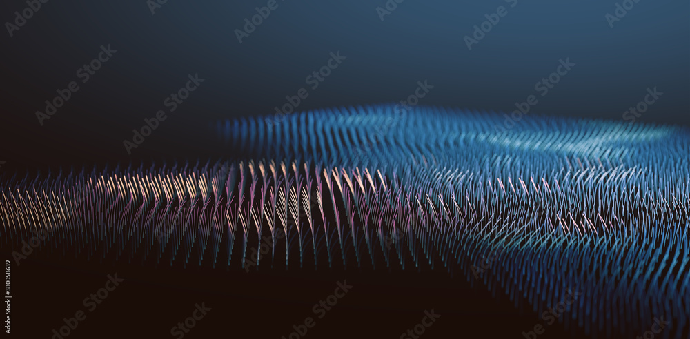 Mesh or net with lines and geometrics shapes detail. 3d illustration. Abstract background of technol