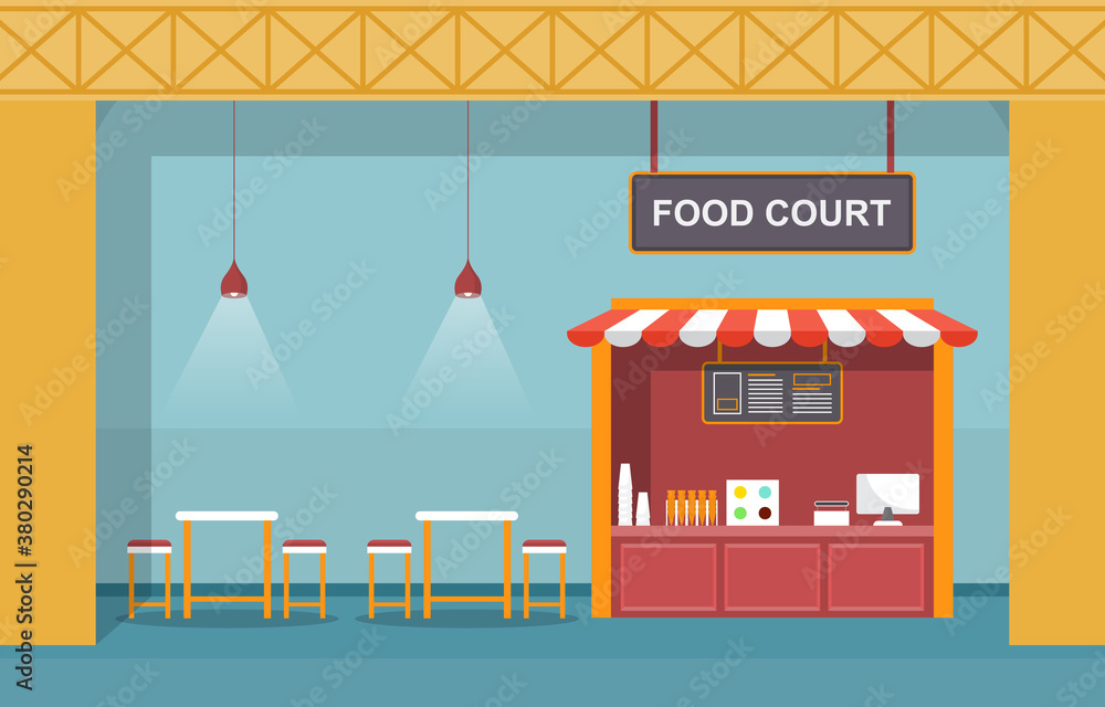 Food Court Indoor Interior Empty Restaurant Cafeteria Illustration