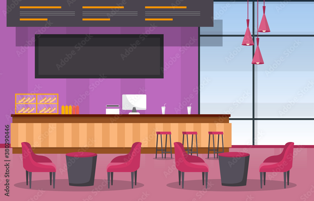 Food Court Indoor Interior Empty Restaurant Cafeteria Illustration