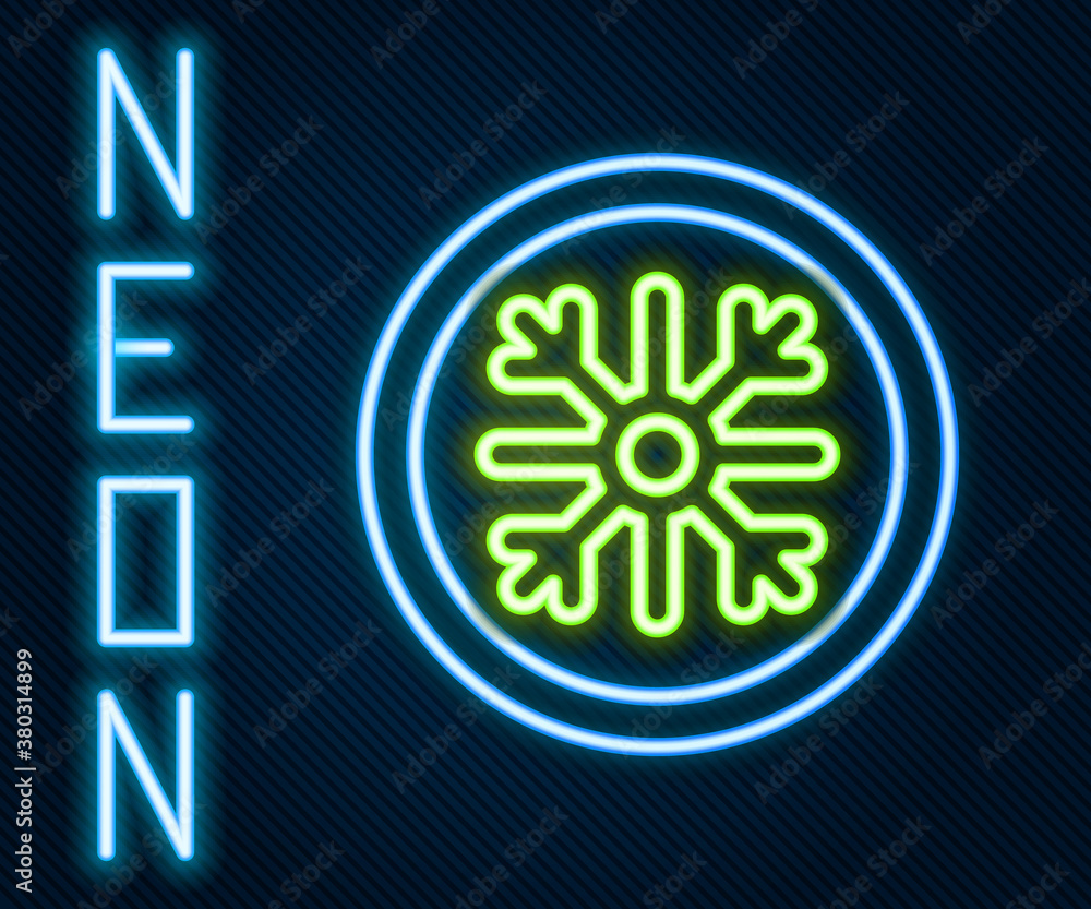 Glowing neon line Snowflake icon isolated on black background. Colorful outline concept. Vector.