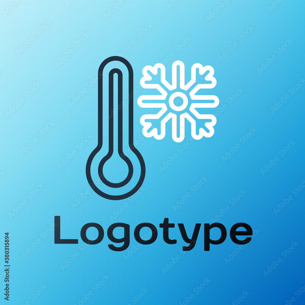 Line Thermometer with snowflake icon isolated on blue background. Colorful outline concept. Vector.