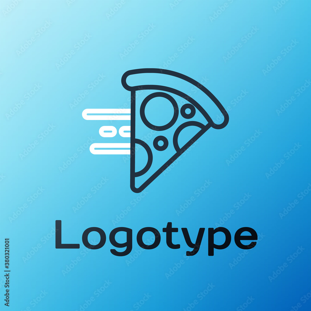 Line Online ordering and fast pizza delivery icon isolated on blue background. Colorful outline conc