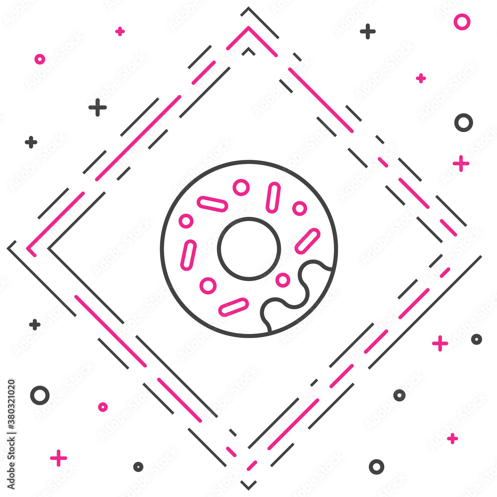 Line Donut with sweet glaze icon isolated on white background. Colorful outline concept. Vector.