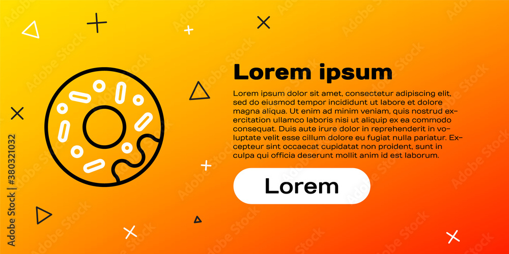 Line Donut with sweet glaze icon isolated on yellow background. Colorful outline concept. Vector.