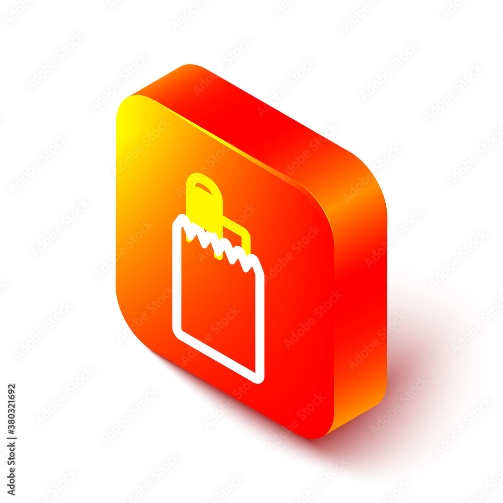 Isometric line Online ordering and fast food delivery icon isolated on white background. Orange squa