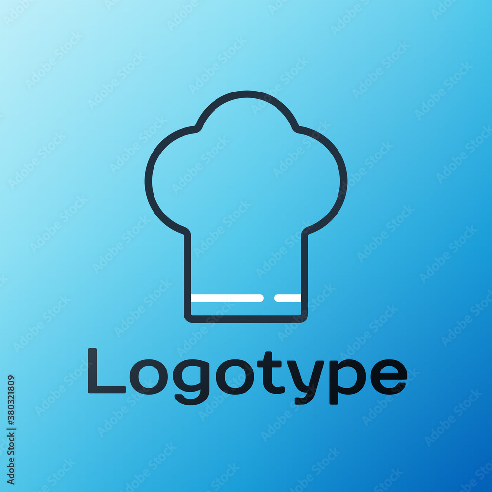 Line Chef hat icon isolated on blue background. Cooking symbol. Cooks hat. Colorful outline concept.