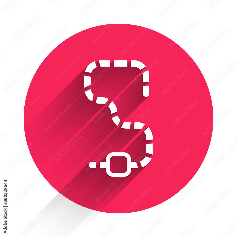 White Worm icon isolated with long shadow. Fishing tackle. Red circle button. Vector.