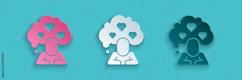 Paper cut Broken heart or divorce icon isolated on blue background. Love symbol. Valentines day. Pap