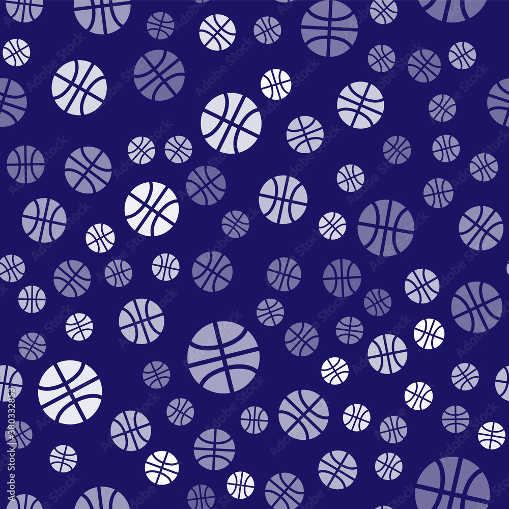 White Basketball ball icon isolated seamless pattern on blue background. Sport symbol. Vector.