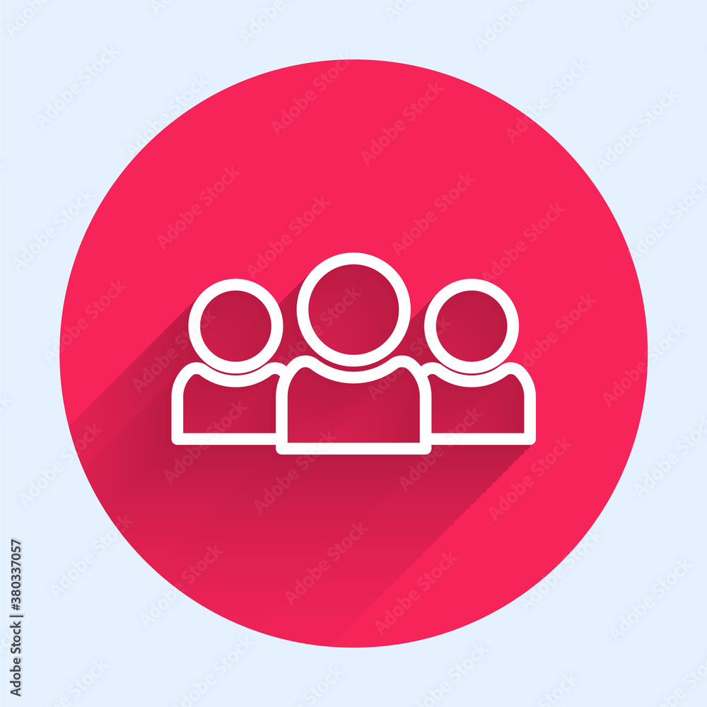 White line Users group icon isolated with long shadow. Group of people icon. Business avatar symbol 