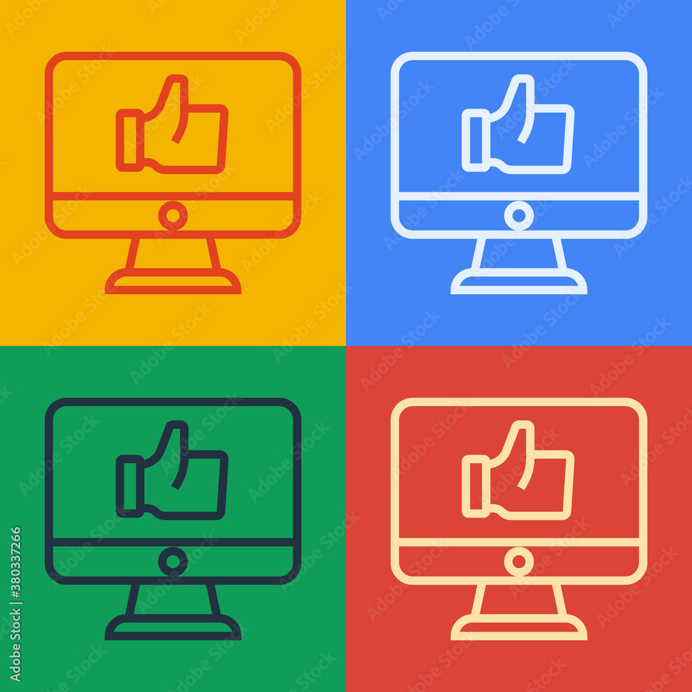 Pop art line Hand like icon isolated on color background. Vector.