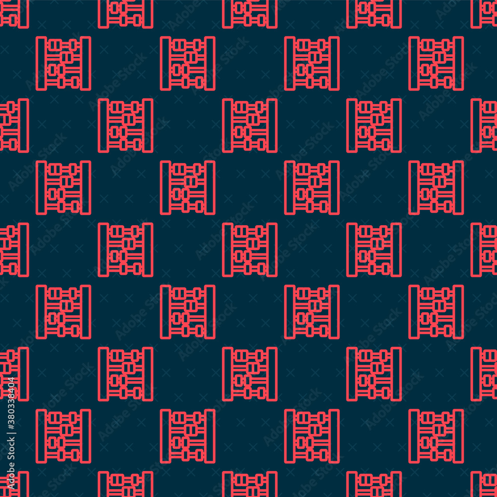 Red line Abacus icon isolated seamless pattern on black background. Traditional counting frame. Educ