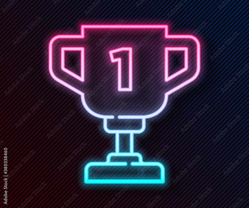 Glowing neon line Award cup icon isolated on black background. Winner trophy symbol. Championship or