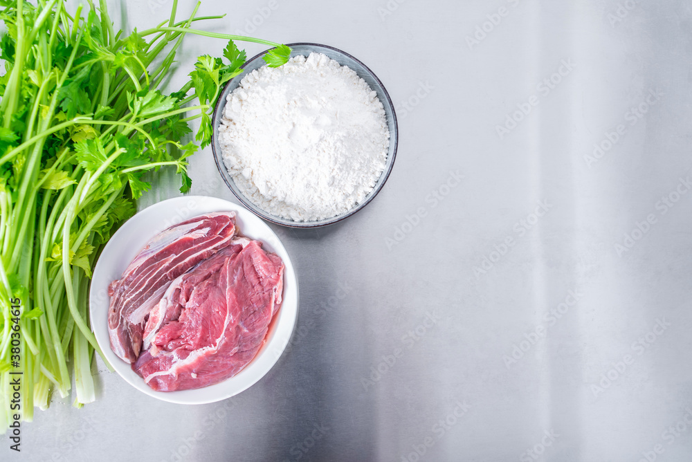 Celery and beef for dumplings