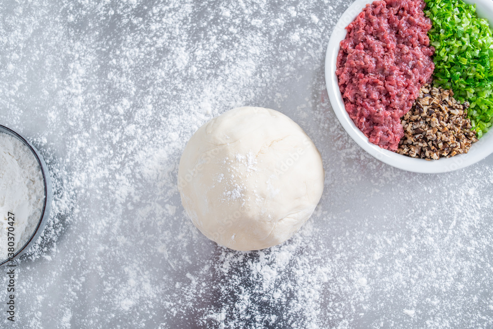 Prepare dumpling dough and beef dumpling filling