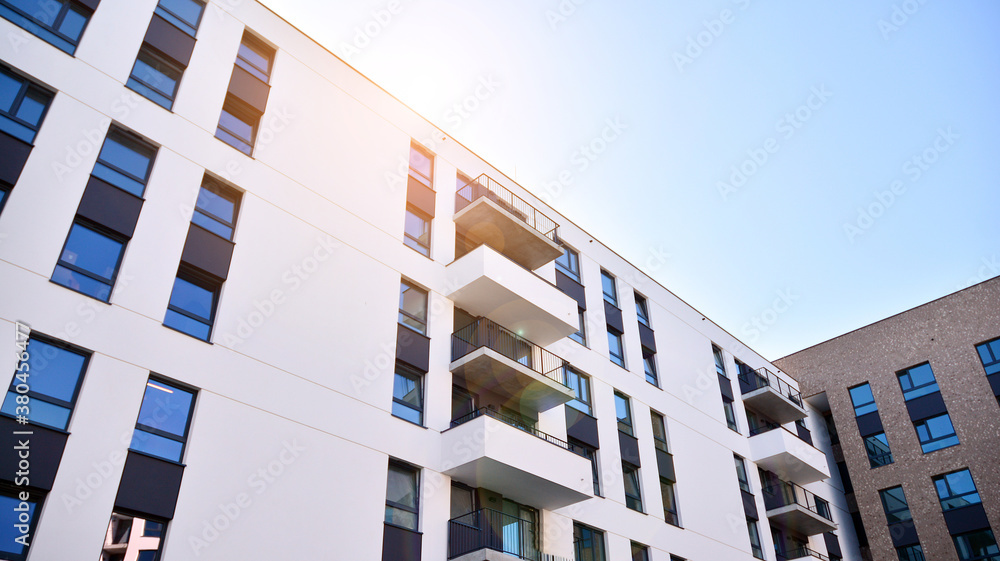 Architectural details of modern apartment building. Modern european residential apartment building c