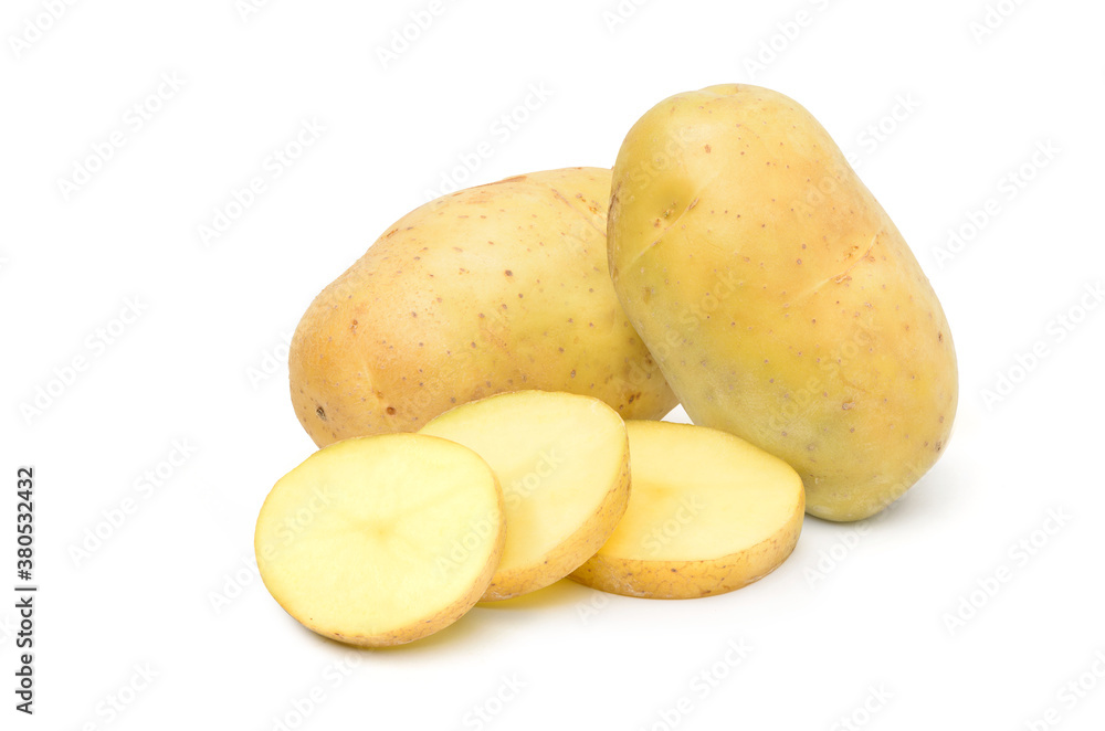 Fresh potatoes with sliced isolated on white background.