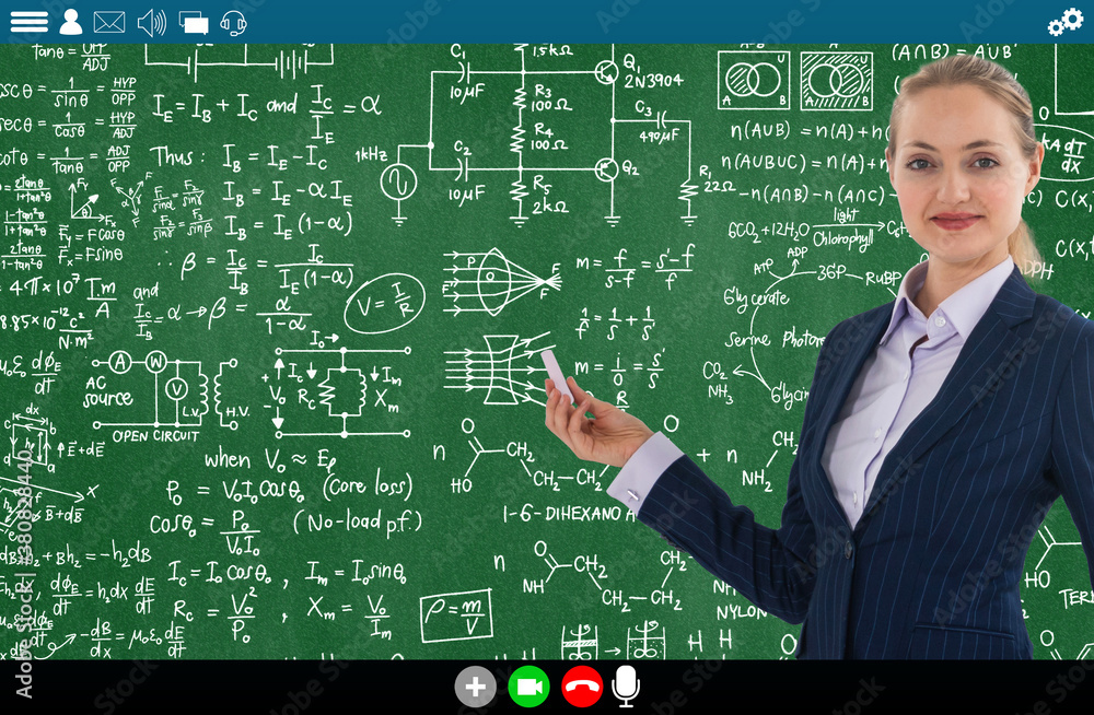 教师为远程学生讲授电子学习和在线教育应用程序。视频会议ca