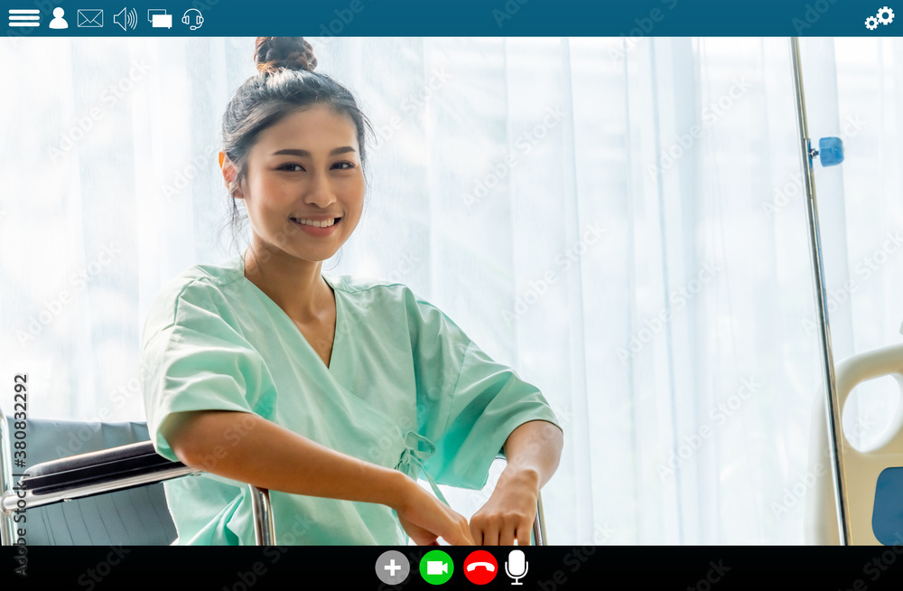 Patient talking on video call for telemedicine service . Online health care application in view of c