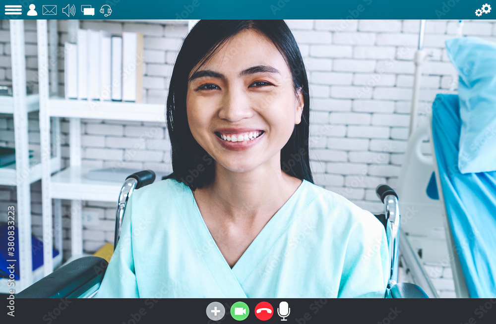 Patient talking on video call for telemedicine service . Online health care application in view of c