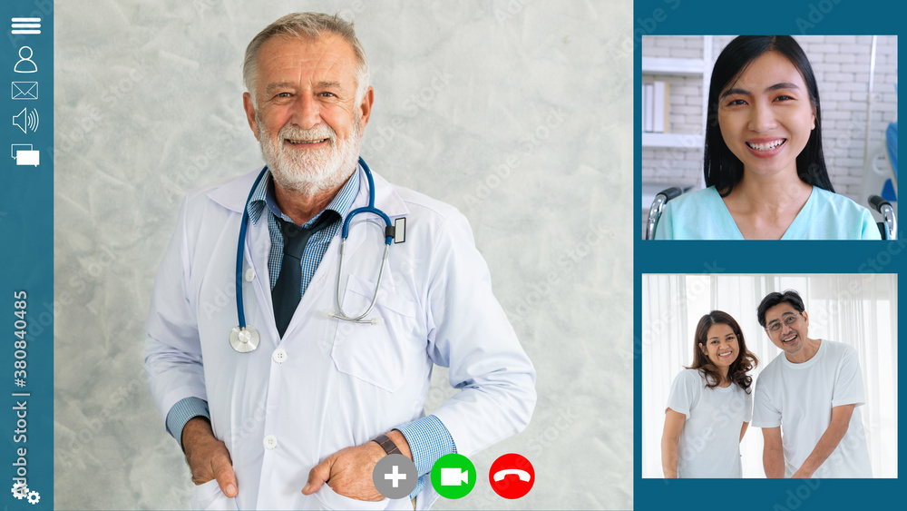 Doctor and patient talking on video call for telemedicine service . Online health care application i