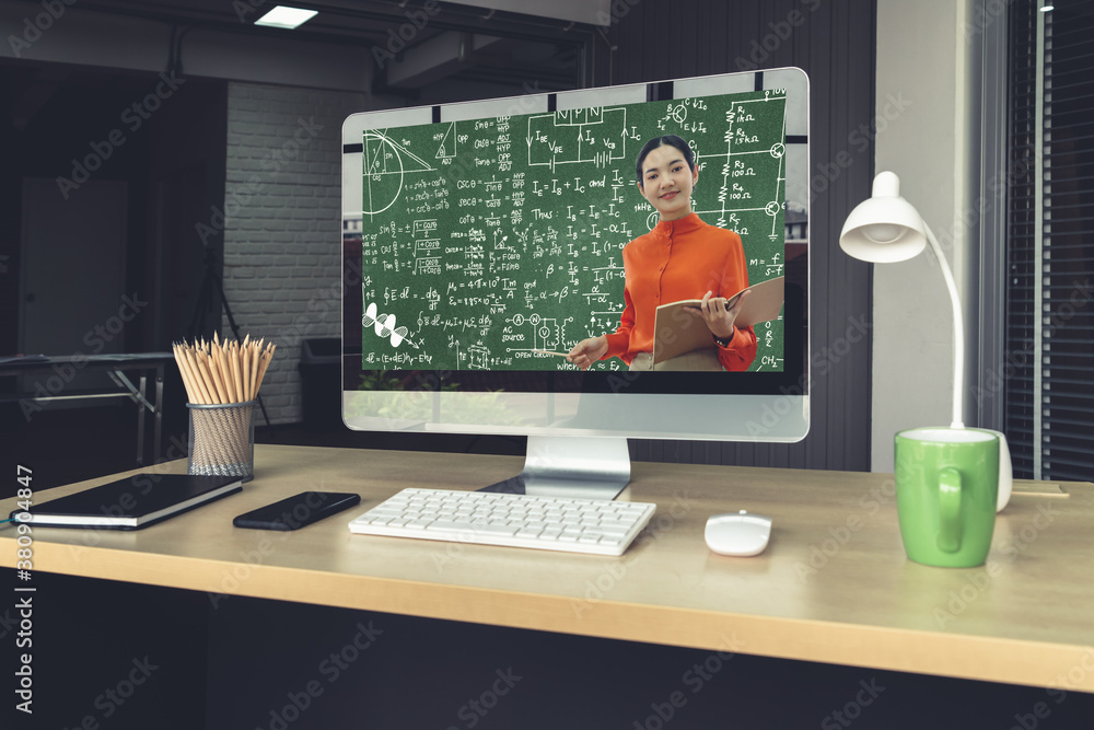 E-learning and Online Education for Student and University Concept. Video conference call technology