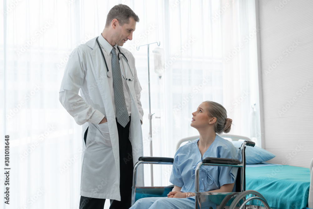 Doctor in professional uniform examining patient at hospital or medical clinic. Health care , medica