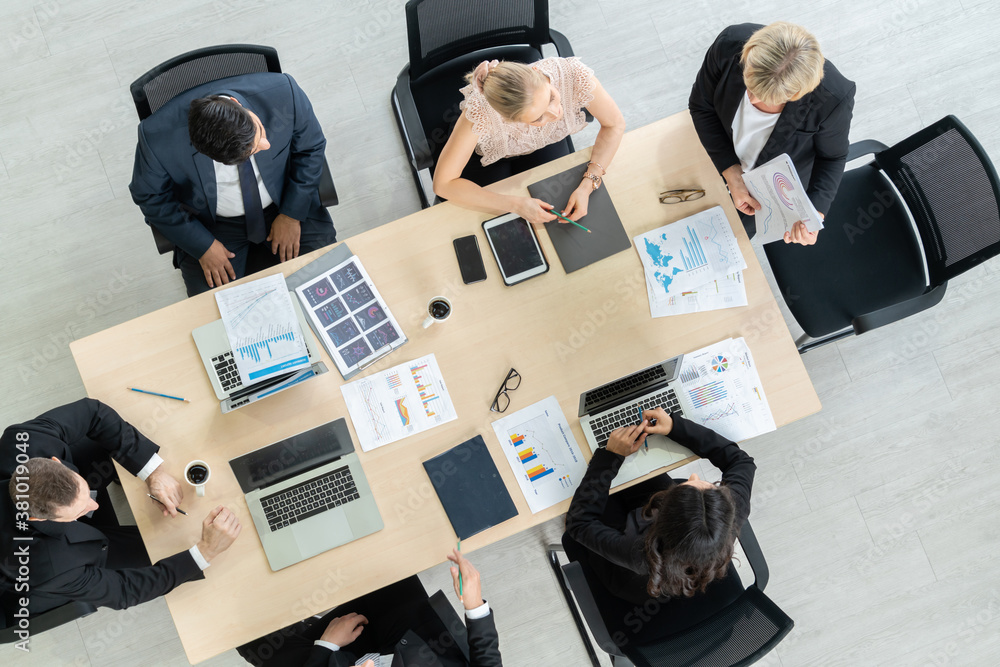 Business people group meeting shot from top view in office . Profession businesswomen, businessmen a