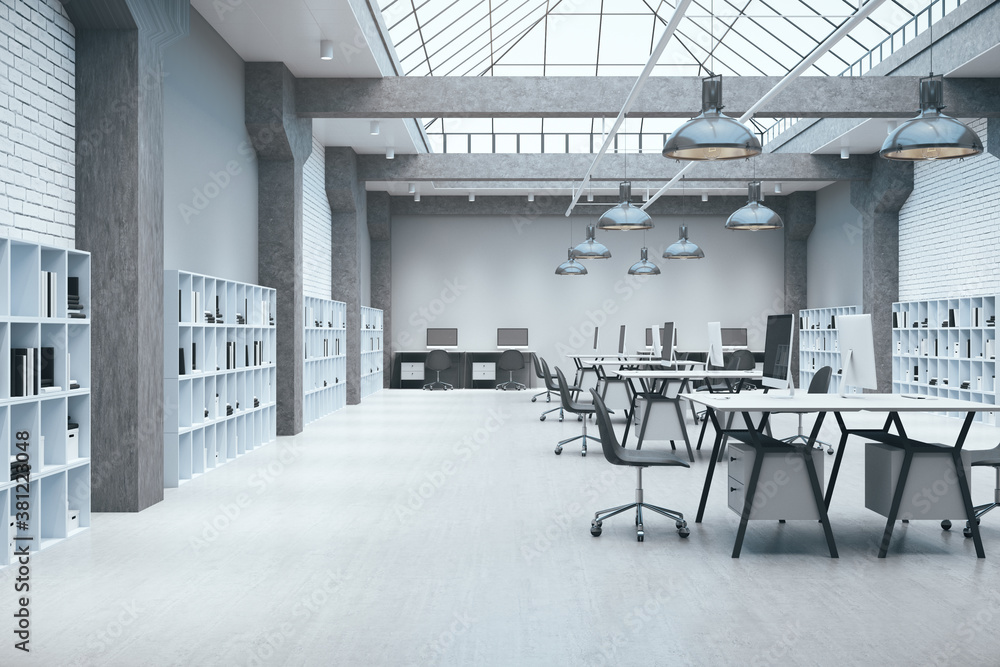 Contemporary office in a loft style with large skylight