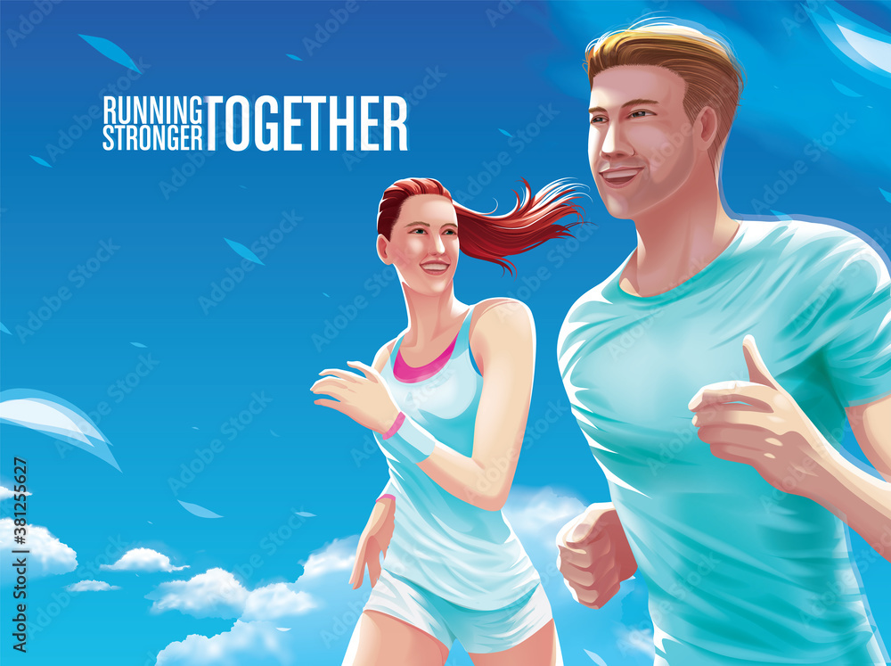 vector illustration of the couple running together