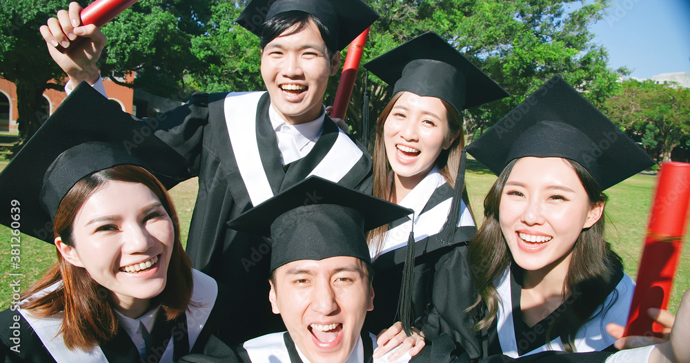 group happy graduates students