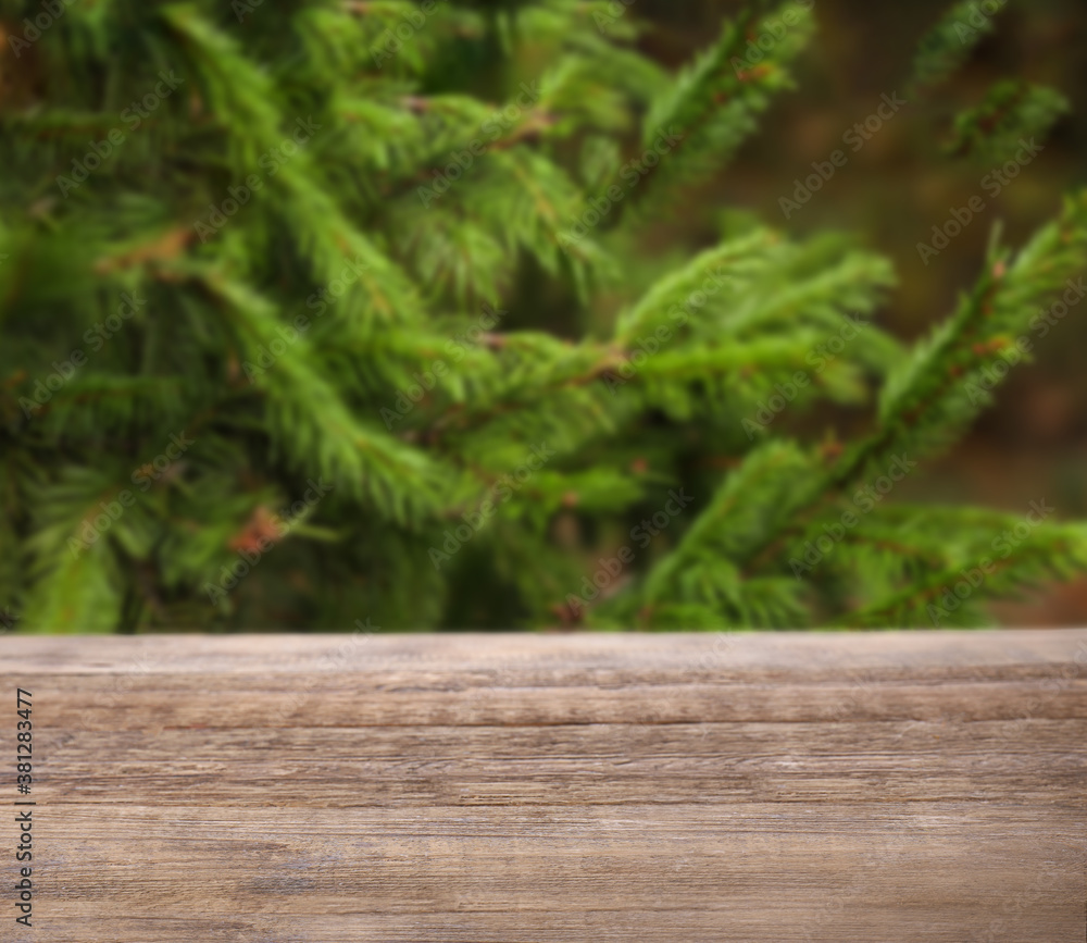 Empty wooden table outdoors, closeup