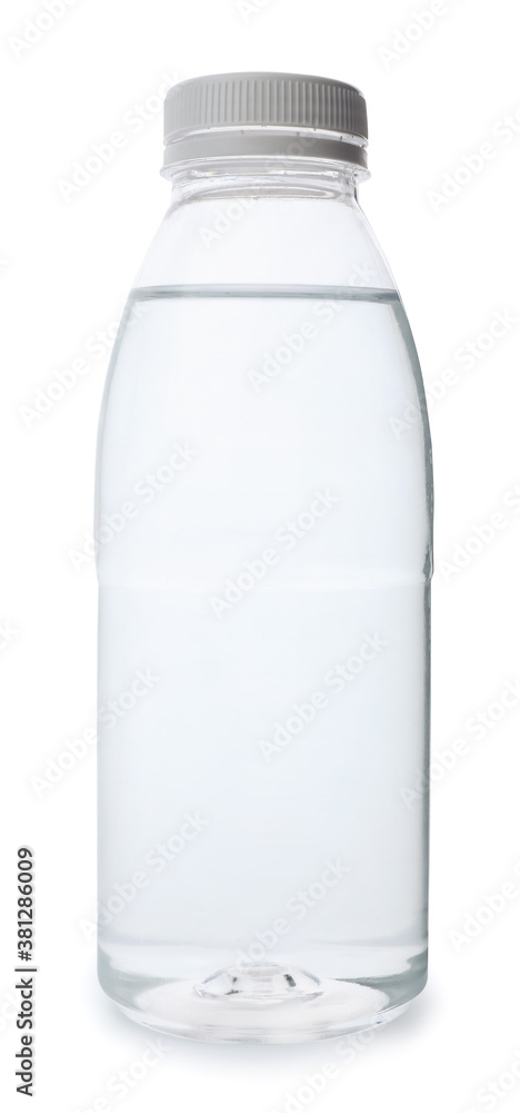 Bottle of clean water on white background