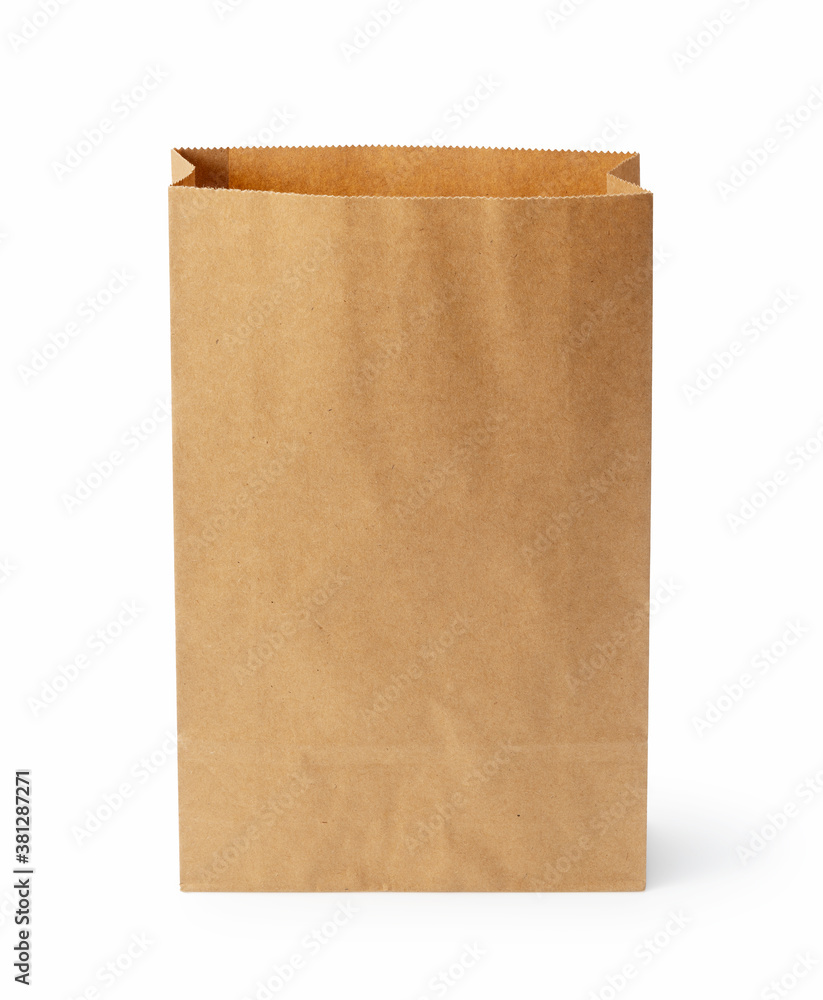 A brown paper bag on a white background